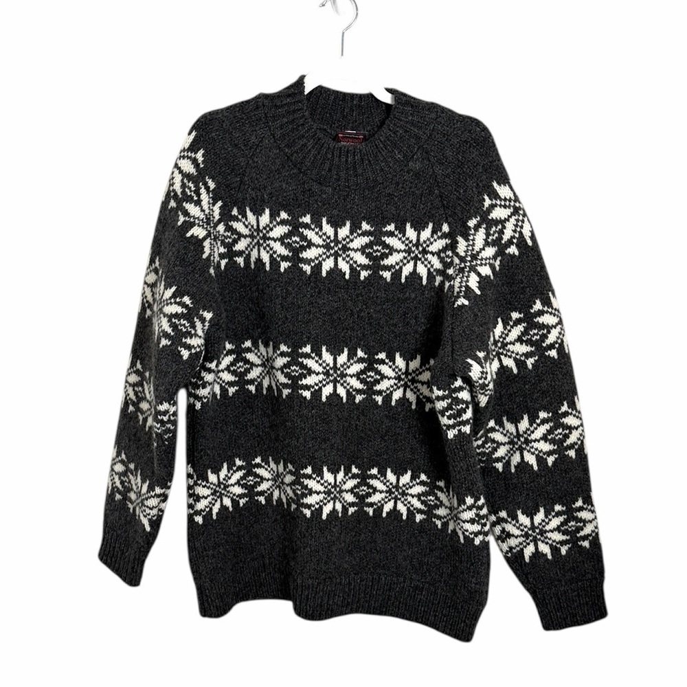 Norwool Fair Isle Snowflake Wool Crewneck Sweater Size XL